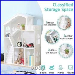 Wooden Bookcase for Kids Bookshelf Doll house Toys Books Storage Organiser Shelf