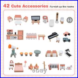 Wooden Corner Dollhouse Playset Pink Roof Doll House