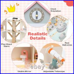 Wooden Corner Dollhouse Playset Pink Roof Doll House