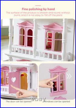 Wooden Cottage Dollhouse Kids Doll House Two Storey With LED Lights for Children