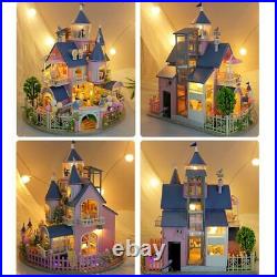 Wooden DIY Miniature With Furniture Kit Doll House Princess Castle Assembly Cott