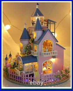 Wooden DIY Miniature With Furniture Kit Doll House Princess Castle Assembly Cott