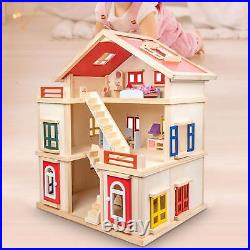 Wooden Doll House 3 Storey Doll House Toy for 3 Years and up Toddlers Girls