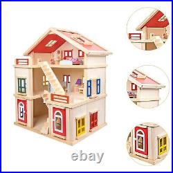 Wooden Doll House 3 Storey Doll House Toy for 3 Years and up Toddlers Girls