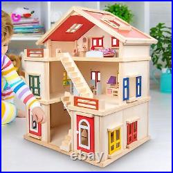 Wooden Doll House 3 Storey Doll House Toy for 3 Years and up Toddlers Girls