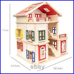 Wooden Doll House 3 Storey Doll House Toy for 3 Years and up Toddlers Girls