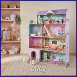 Wooden Doll House 3 Storey with 26 Accessories Playset Gift Ideas For Kids NEW