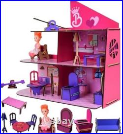 Wooden Doll House Big DIY Colorful Dollhouse 3-Story Malibu Townhouse with 3