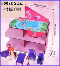 Wooden Doll House Big DIY Colorful Dollhouse 3-Story Malibu Townhouse with 3