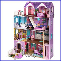 Wooden Doll House Classic Playset With Accessories Furniture Kids Girls Toy NEW
