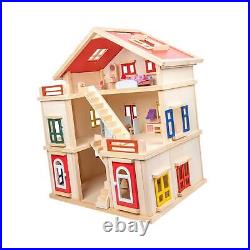Wooden Doll House Craft Villa Pretend Play for Girls Toddlers 3 Years and up