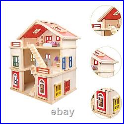 Wooden Doll House Craft Villa Pretend Play for Girls Toddlers 3 Years and up