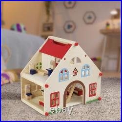 Wooden Doll House Dollhouse Kit Playset with Furniture Model Playhouse