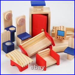Wooden Doll House Dollhouse Kit Playset with Furniture Model Playhouse