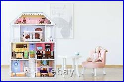 Wooden Doll House & Furniture Wood Toy Gift Kids Girls Fits Barbie UK Playhouse