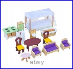 Wooden Doll House & Furniture Wood Toy Gift Kids Girls Fits Barbie UK Playhouse
