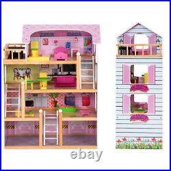 Wooden Doll House Kids 3 Storey Accessories Dolls Playhouse Toy Pretend Roleplay