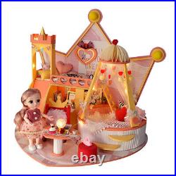 Wooden Doll House Kit with Led Light Assembled House Building Model Toys
