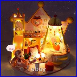 Wooden Doll House Kit with Led Light Dollhouse Accessories with Dust Cover