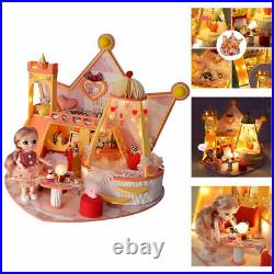 Wooden Doll House Kit with Led Light Dollhouse Accessories with Dust Cover