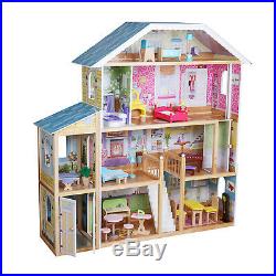 Wooden Doll House Mansion Toy 8 Rooms 4 Storeys Furniture Perfect Christmas Gift