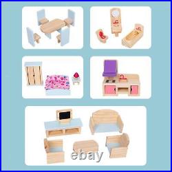 Wooden Doll House Playset Set Gift Toy Decoration Villa Mini Furniture Toy