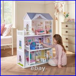 Wooden Doll House Toy 3-Storey Rooms Stair Furniture Kids Playset Girls 4FT NEW