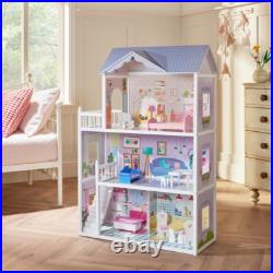Wooden Doll House Toy 3-Storey Rooms Stair Furniture Kids Playset Girls 4FT NEW