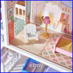 Wooden Doll House Toy 3-Storey Rooms Stair Furniture Kids Playset Girls 4FT NEW