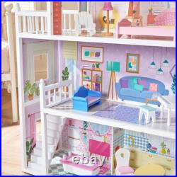 Wooden Doll House Toy 3-Storey Rooms Stair Furniture Kids Playset Girls 4FT NEW