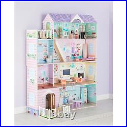 Wooden Doll House Toy With Accessories and Furniture Kids Imaginative Playset UK