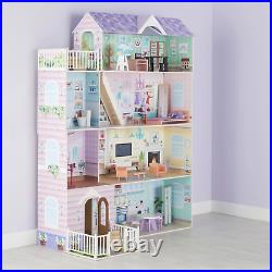 Wooden Doll House Toy With Accessories and Furniture Kids Imaginative Playset UK