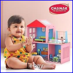 Wooden Doll House for Kids, Role Playing Doll House Set for Girls with 4 Rooms