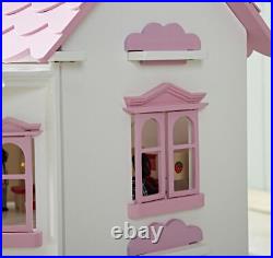 Wooden Doll House with Furniture & Dolls Light-up Dollhouse for Kids Xmas Gift