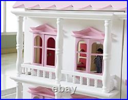 Wooden Doll House with Furniture & Dolls Light-up Dollhouse for Kids Xmas Gift