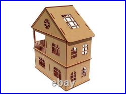 Wooden Doll House with Furniture for Kids, Construction Kit with Assembly reqd