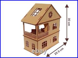 Wooden Doll House with Furniture for Kids, Dollhouse Construction Kit with Assem Wooden Doll House with Furniture for Kids, Dollhouse Construction Kit with Assem