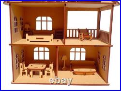 Wooden Doll House with Furniture for Kids, Dollhouse Construction Kit with Assem Wooden Doll House with Furniture for Kids, Dollhouse Construction Kit with Assem
