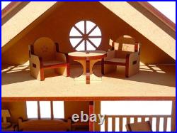 Wooden Doll House with Furniture for Kids, Dollhouse Construction Kit with Assem Wooden Doll House with Furniture for Kids, Dollhouse Construction Kit with Assem