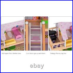 Wooden Doll's House with Accessories Furniture Kids Playset Girl Toy Pink Large