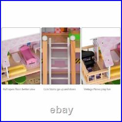 Wooden Doll's House with Accessories Kids Pretend Play Furniture Easy Assemble