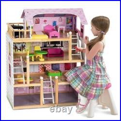 Wooden Doll's Mini House with Furniture and Accessories Xmas Gift Girls Doll Toy