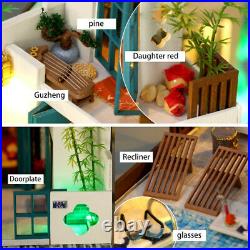 Wooden Dollhouse Assembled Miniature Furniture with Swimming Pool And Dust Cover