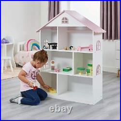 Wooden Dollhouse Bookcase White/Pink, Wood Bedroom Home Feature H106.4cm