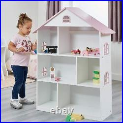Wooden Dollhouse Bookcase White/Pink, Wood Bedroom Home Feature H106.4cm