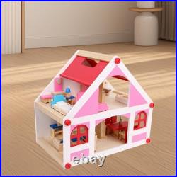 Wooden Dollhouse Easy to Assemble Imagination Development Playhouse with