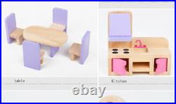 Wooden Dollhouse Kids Girls Miniature Furniture Toy Set Christmas Birthday Gift