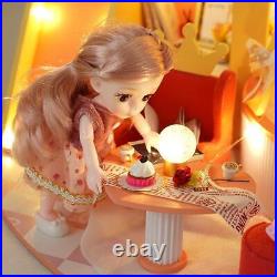 Wooden Dollhouse Kit with Led Light Furniture Accessories with Dust Protection