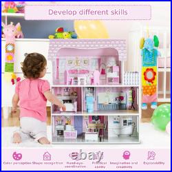 Wooden Dollhouse Large 3 Storey Dollhouse with Furniture Accessories Gift