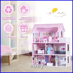 Wooden Dollhouse Large 3 Storey Dollhouse with Furniture Accessories Gift